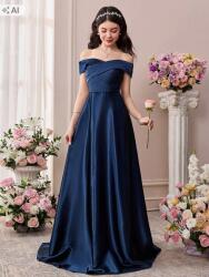 Shein Sötétkék Sima Maxi Ruha Nyitott Vállakkal 166-170CM 1DB