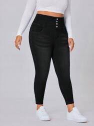 Shein Fekete Plus Size Leggings Magas Derék És Casual Gombokkal 46 1MA