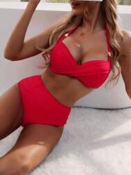 Shein Piros Bikini Magas Derékkal És Arany Részletekkel L 1