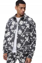 Boohooman Férfi Ing Casual Fekete-fehér Virág Mintás Rojtokkal M Z3A (CMM01677-115-56)