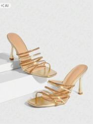 Shein Arany Elegáns Magassarkú Flip-flop Papucs Strasszokkal 40 1