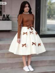 Shein Barna Lány Ruha Szoknyával És Masnikkal 140-146CM 1DB