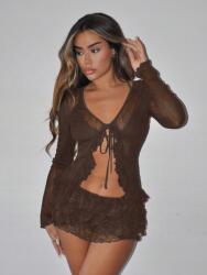 Shein Barna Fodros Rövidnadrág Csipke Hatással S 1MA (sz2406286065013423)