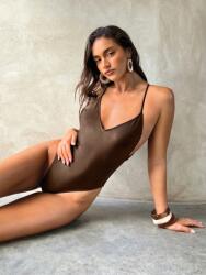  Shein Barna Egyrészes Fürdőruha Sima Lycra Xs 1MA