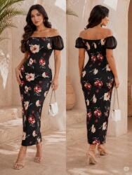 Shein Ruha Maxi Virágmintás Nyitott Vállú Cocktail Elegáns 54-ES
