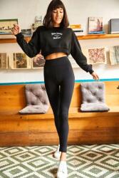 Sima Fekete Magas Derekú Leggings, Elasztikus M 5IA (TYT-19000064/Siyah)