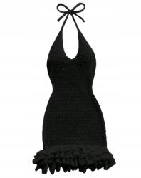 Shein Fekete Ruha Nyári Kötött Halter Fodros 34 1HA