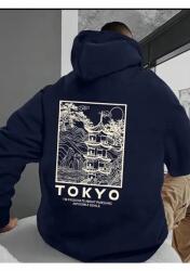  Sötétkék Kapucnis Pulóver Tokyo Nyomtatással És Díszítéssel S 5IA (mdntkyo/LACIVERT)