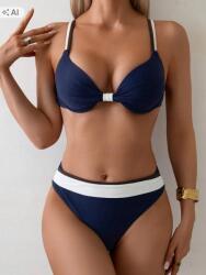 Shein Sötétkék Bikini Kétszínű Vállpántokkal És Csattal 1DB
