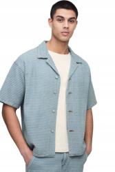 Boohooman Férfi Ing Casual Kék Rövid Ujjú Csíkos Minta L Z3A (CMM03128-701-34)