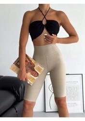 Sima Bézs Magas Derekú Kerékpáros Leggings S 5IA (Ligossi-DS-2078/Krem)