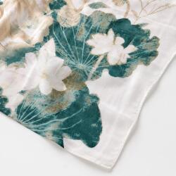 Shopika Esarfa eleganta cu imprimeu floral Lotus, alb, verde petrol si accente aurii