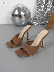 Shein Barna Elegáns Flip-flop Papucs Fémes Sarokkal 39 1