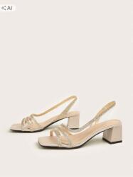 Shein Elegáns Bézs Flip-flop Papucs Csillámos Csíkokkal 40, 5 1