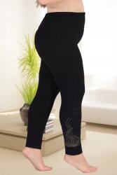  Fekete Leggings Flitteres Mintával A Szárán Hosszú 3XL 5IA (Lady-BattalTayt/1109)