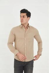  Férfi Ing Casual Bézs Sima Hosszú Ujjú Slim XXL 5IA (KPY/Bej)