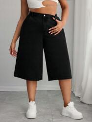 Shein Plus Size Fekete Farmer Rövidnadrág Bermuda Szabással 46 1MA