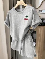 Shein Szürke Alkalmi Rövid Ujjú Póló Gyümölcs Mintával Xs 1MA