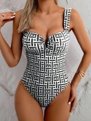 Shein Monokini Fekete-fehér Geometrikus Széles Vállpántokkal L 1MA