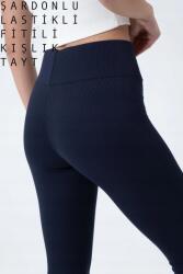  Sötétkék Magas Derekú Bordázott Kötött Női Leggings L 5HA (WN22WODMTA01871)