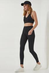 Sima Fekete Leggings Magas Derékkal És Bordázott 36 5IA (LHW0001/SIYAH)