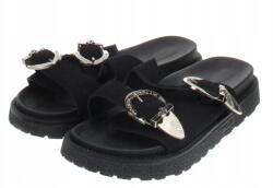 Shein Fekete Női Flip-flop Papucs Csatokkal És Masszív Talppal 38 1HA