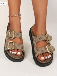Shein Elegáns Női Flip-flop Papucs Logóval És Arany Csatokkal 41 1