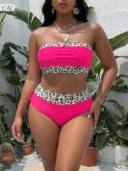 Shein Rózsaszín Kétrészes Leopárdmintás Bandeau Fürdőruha 44 1