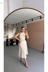  Krémszínű Bordázott MIDI Szoknya Övvel Elegáns M 5IA