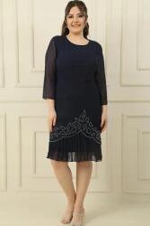  Sötétkék Ruha Fodros Alsó Résszel És Plus Size 3XL 5HA Applikációval (S-24K0230009)