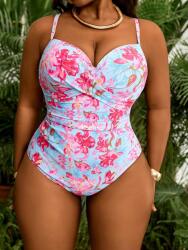 Shein Kék Virágos Egyrészes Fürdőruha Plus Size 48 1MA