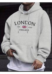  Szürke Kapucnis Pulóver London Nyomtatással És Zászlóval XL 5IA (London England hoodie/gri)