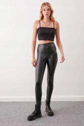 Sima Fekete Leggings Magas Derék Bőr Hatás M 5IA (22-7500/Siyah)