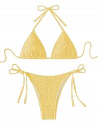 Shein Sárga Kétrészes Fürdőruha Háromszög Alakú Tálka Megkötős M 1JC