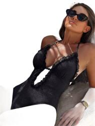 Shein Fekete Egyrészes Fürdőruha Fodros Nyári XL 1MA (sz260321140808174009206)