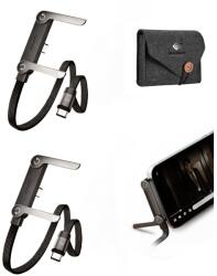 quandes Set 2 buc, Cablu USB-C la USB-C PD 3.1, Fast Charging, 1, 5 m, material textil, cu Suport telefon piabil, QUANDES® suport rotativ 360° cu geanta protectie