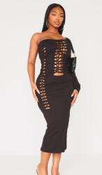 Prettylittlething Ruha Elegáns Esküvői Fekete MIDI 38 Ekw