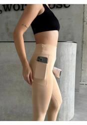  Női Leggings Bézs Magas Derekú, Zsebes L 5IA (CEPLI TAYT 002-K/bej)