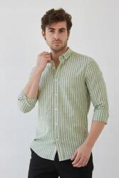  Férfi Casual Zöld Csíkos Ing Button-down Gallérral XL 5IA (G578/HAKI)