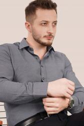  Férfi Ing Casual Hosszú Ujjú Szürke Regular Gombokkal XL 5HA (15)