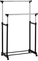 Procart Suport dublu pentru umerase, inaltime ajustabila, 4 roti, raft inferior pantofi (SKY107BLACK) Raft