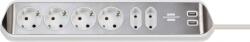 brennenstuhl Prelungitor pentru perete colt Brennenstuhl Estilo 6 prize, 2 USB, 3.1 A, 2m Inox, Adeziv inclus, Argintiu-Alb (1153590620)