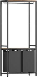  VASAGLE Cos de rufe, 2 compartimente, saci de rufe detasabili, 2 rafturi, tija umerase, 2x46L, 73x33x177cm, maro rustic (EZ-BLH231B02)