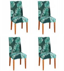  Set 4 huse pentru scaun, marime universala, poliester si spandex, verde cu model floral (4xHA-0202)