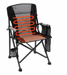  Scaun turistic pliabil cu incalzire, suport pahar, buzunar powerbank, maxim 120 kg, 58x58x90 cm, negru (LEZ-6365)