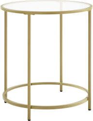 VASAGLE Masa rotunda, din sticla securizata cu cadru de otel, noptiera, 50x50x55cm, auriu (EZ-LGT20G)
