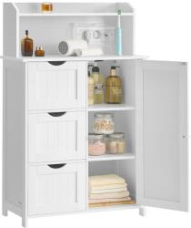 VASAGLE Dulap de baie cu sertare si usa, priza integrata cu USB, rafturi reglabile, MDF, 30x60x100 cm, alb (EZ-BBC775W03)