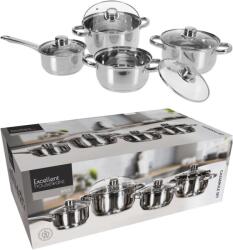  Set 8 piese, oale si cratita inox cu capac sticla, capacitate 1.1, 1.7, 2.4, 3.4 L, JollyMag, AMS4688 (jolly_AMS4688)