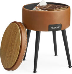 VASAGLE Taburet cu spatiu de depozitare, tapitat PU, cu 2 fete, diametru 32 cm, maro (EZ-LOM005K01)
