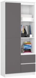  Dulap cu usa, 2 sertare si 7 rafturi, PAL laminat 16 mm, 80x35x180 cm, alb si gri (AK-52853157-3/3) Garderoba